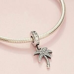Pandora Sparkling Palm Tree Dangle Charm Sterling Silver Clear CZ ALE S925